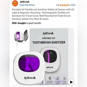 NWT JetFresh Portable UVC Toothbrush Sanitizer Holder